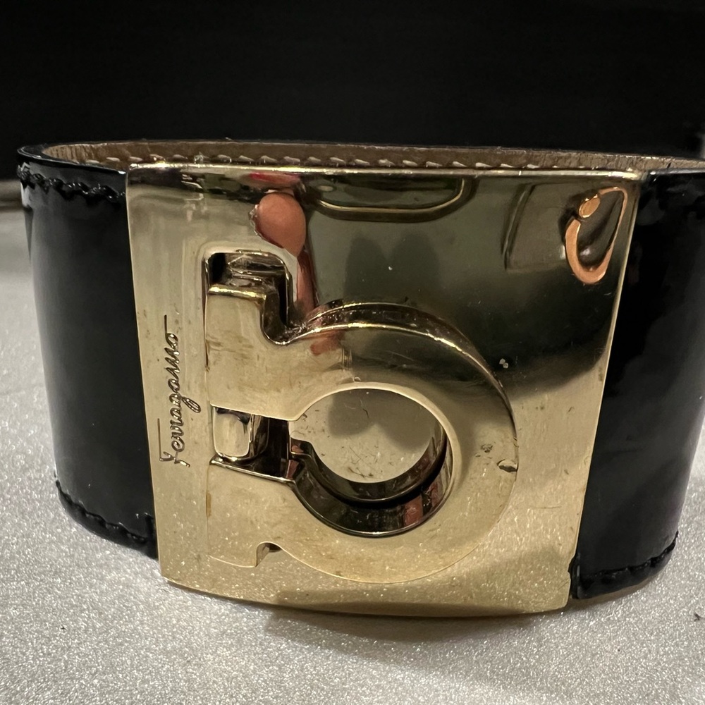 Ferragamo Black and Gold Cuff Bracelet
